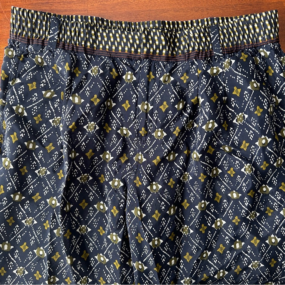 Massimo Dutti‎ Navy Printed Silk Blend Lightweight Ankle Trouser Pants